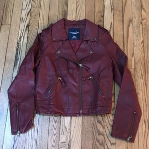 American Eagle Faux leather burgundy moto jacket